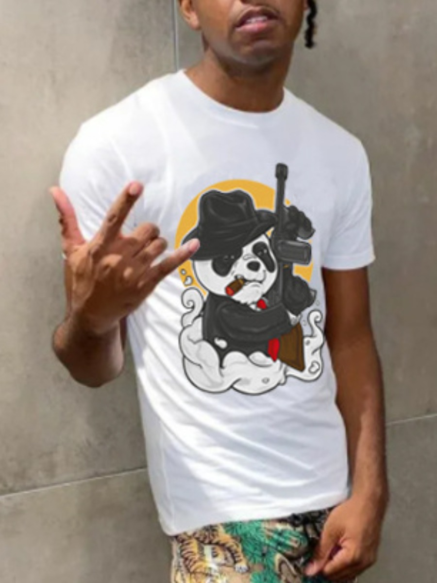 

LW Men Cartoon Print Patchwork T-shirt, White