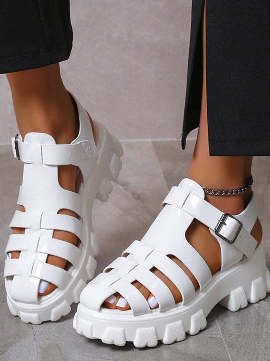 

LW Buckle Design Cut Out Sandals, White