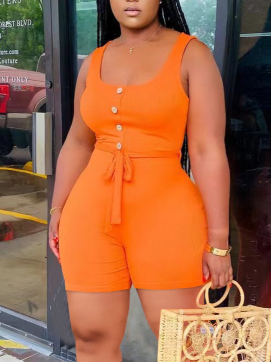 

LW BASICS Bandage Button Design Cami Romper, Orange