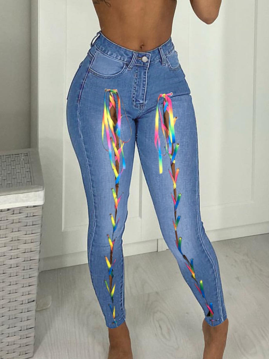 LW Bandage Design High Stretchy Jeans, Blue
