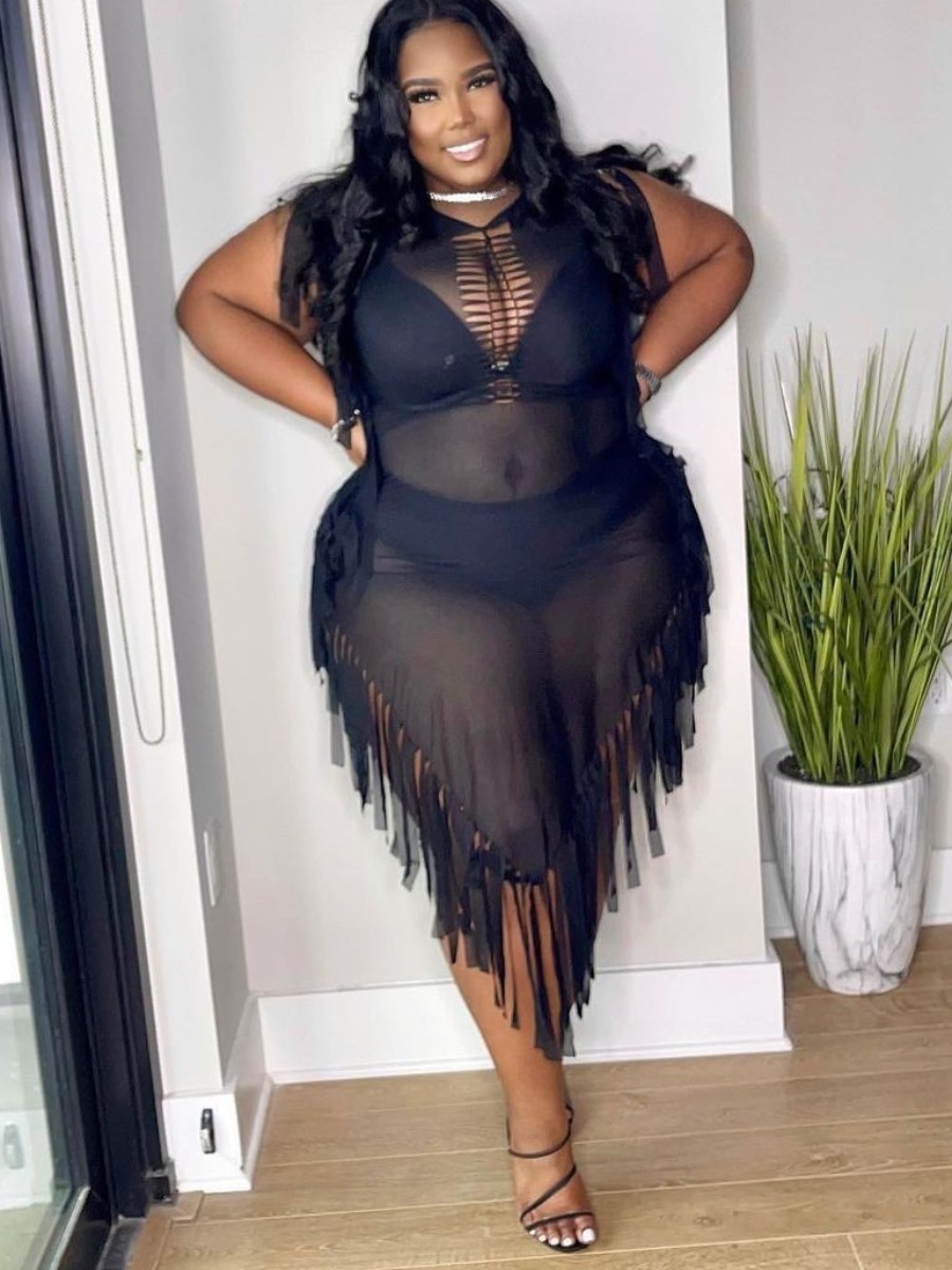 LW SXY Plus Size Tassel Design See-through Dress