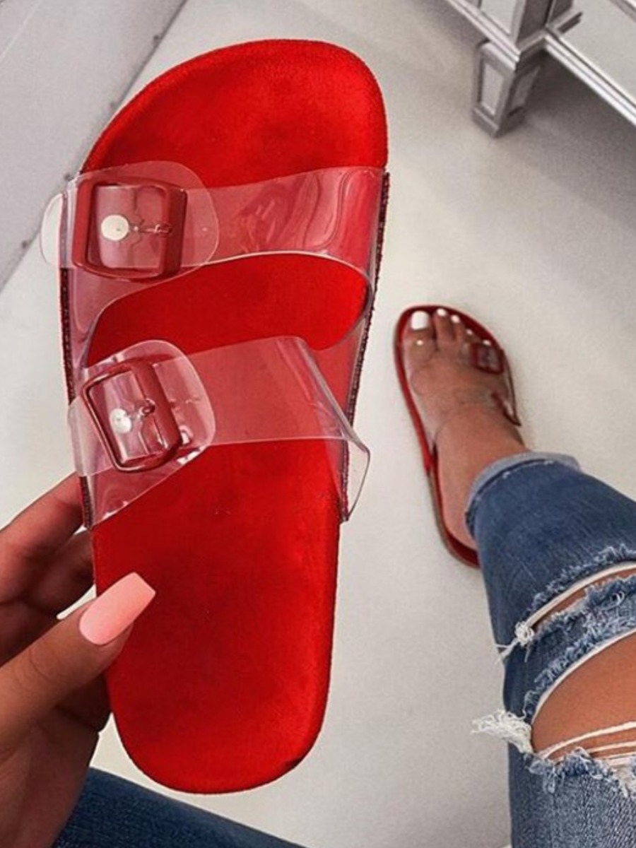 

LW Clear Strap Buckle Design Slides, Red