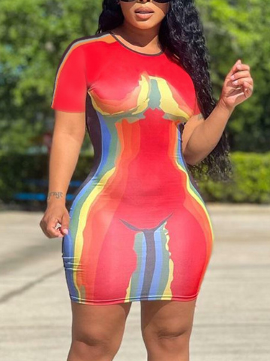 

LW Graffiti Print Bodycon Dress, Red