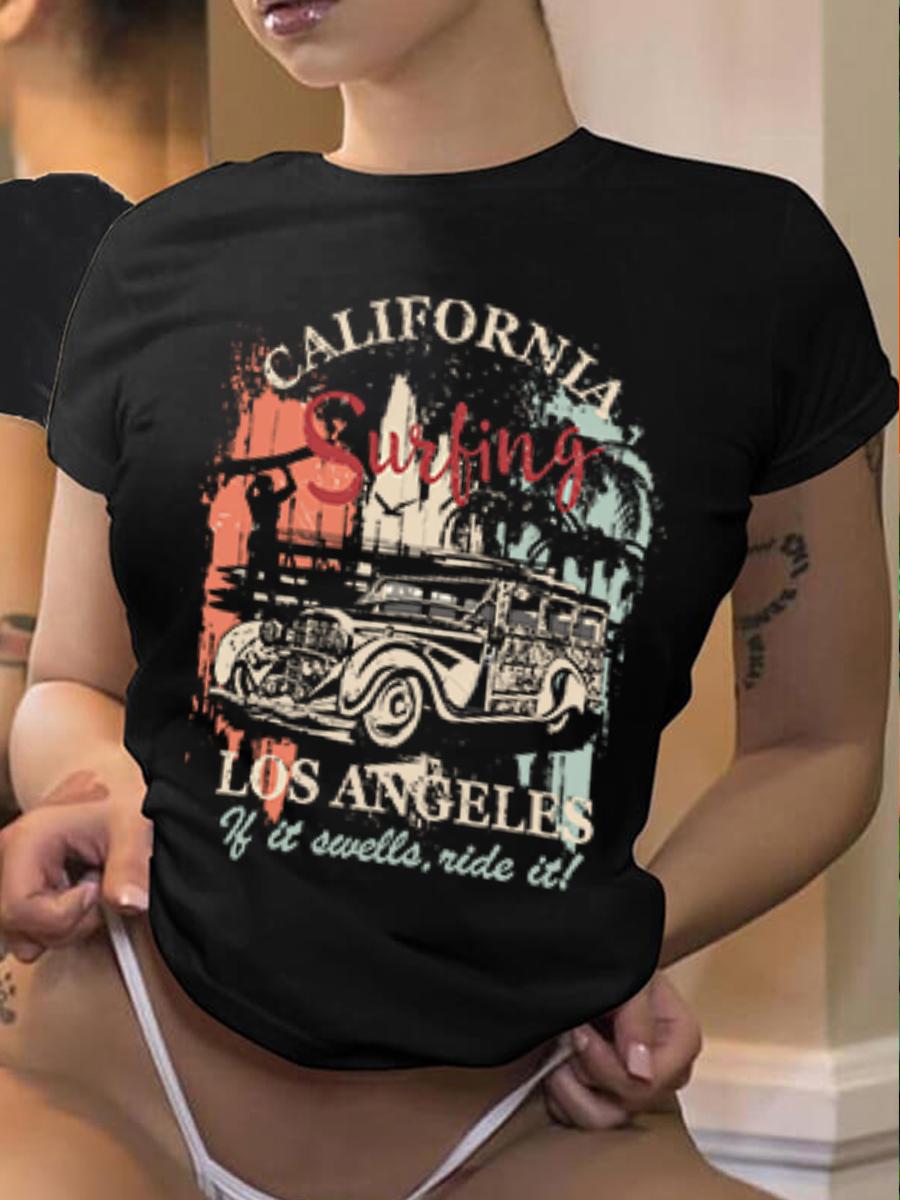 

LW Car Letter Print T-shirt, Black