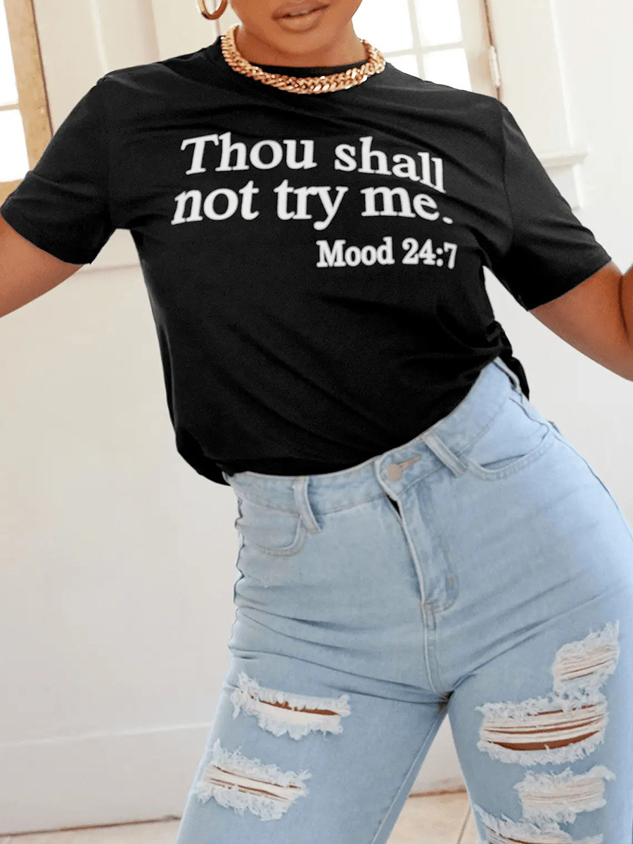 

LW BASICS Thou Shall Not Try Me Letter Print T-shirt, Black