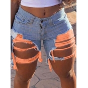 LW Mid Waist Ripped Denim Shorts (No Stretch)