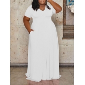 LW Plus Size Solid Color Stretchy Pleated Dress