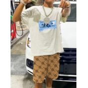 LW Men Geometric Money Print Drawstring Shorts Set
