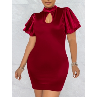 

LW Ruffle Design Cut Out Bodycon Dress, Wine red