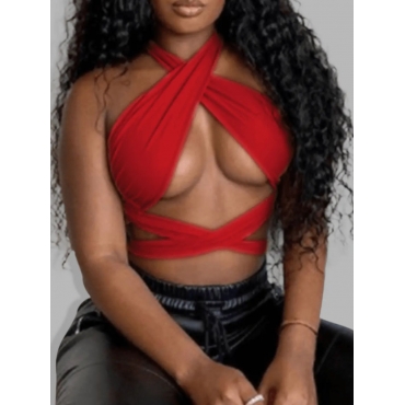 

LW SXY Bandage Hollow-out Design Camisole, Red