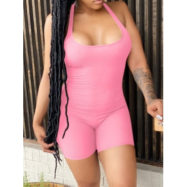 

LW BASICS Rib-Knit Cami Skinny Romper, Light pink