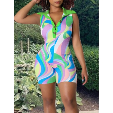 

LW Mixed Print Rib-Knit Skinny Romper, Multi