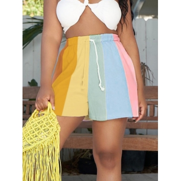 

LW Mid-Waist Color Block Striped Straight Pocket Design Shorts, Multicolor mstn
