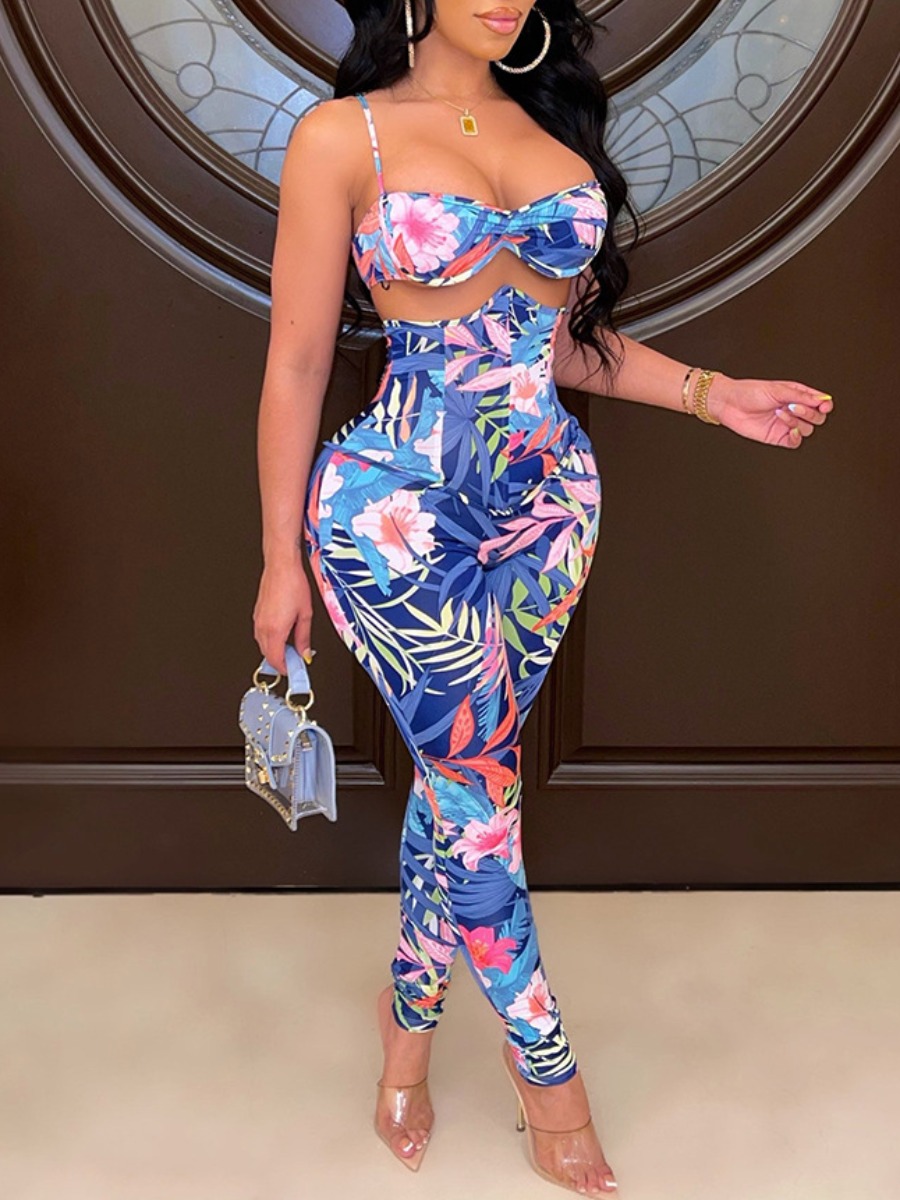 LW Floral Print Skinny Jumpsuit (With Camisole)
