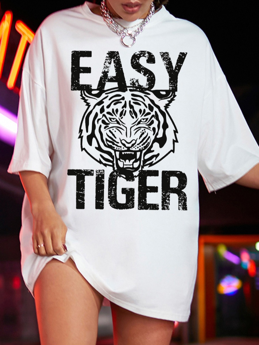 

LW COTTON Easy Tiger Letter Print Dress, White