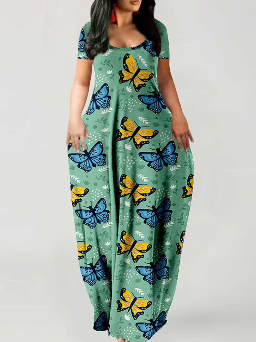 

LW Plus Size Butterfly Print Loose Dress, Multi