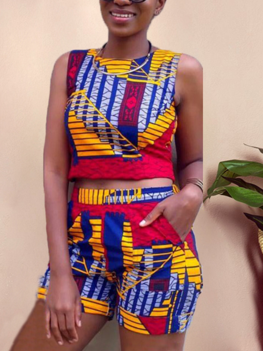 

LW Round Neck Mixed Print Shorts Set, Multi
