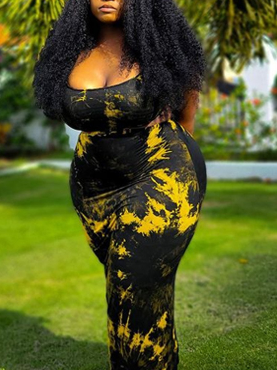 

LW Plus Size Tie-dye Bodycon Cami Dress, Black