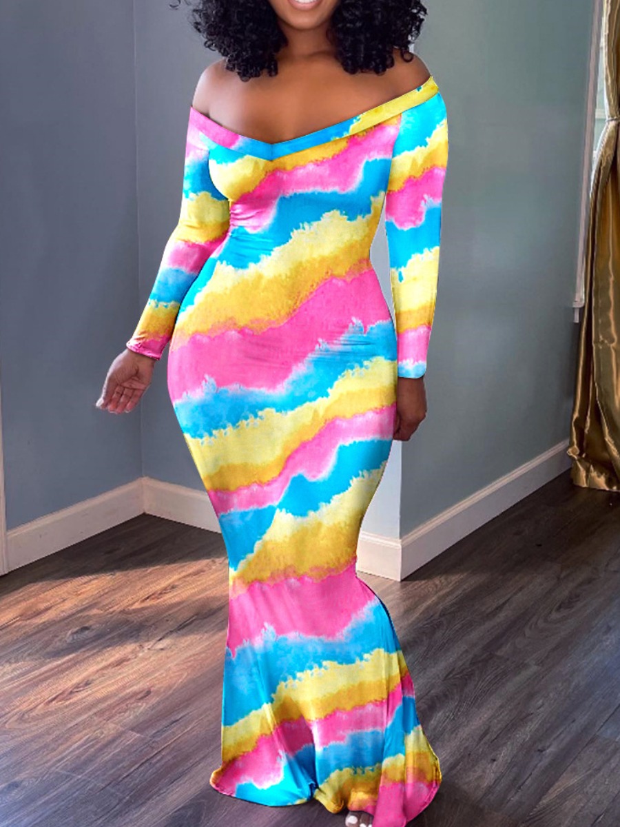 

LW Tie-dye Bodycon Mermaid Dress, Multi