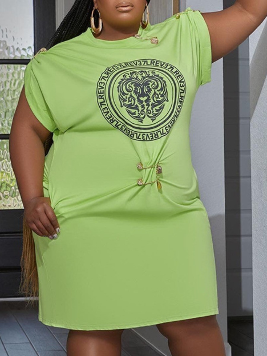 

LW SXY Plus Size Round Neck Letter Print Dress, Green