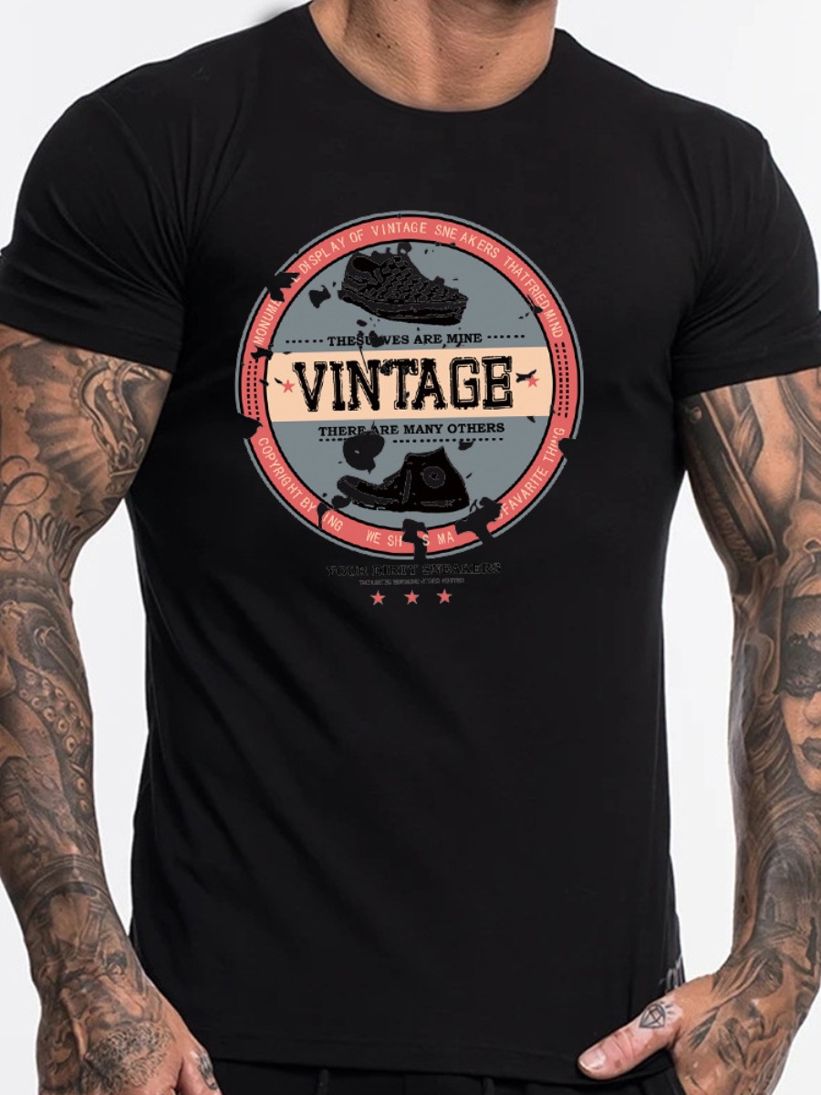 

LW Men Letter Print Patchwork T-shirt, Black