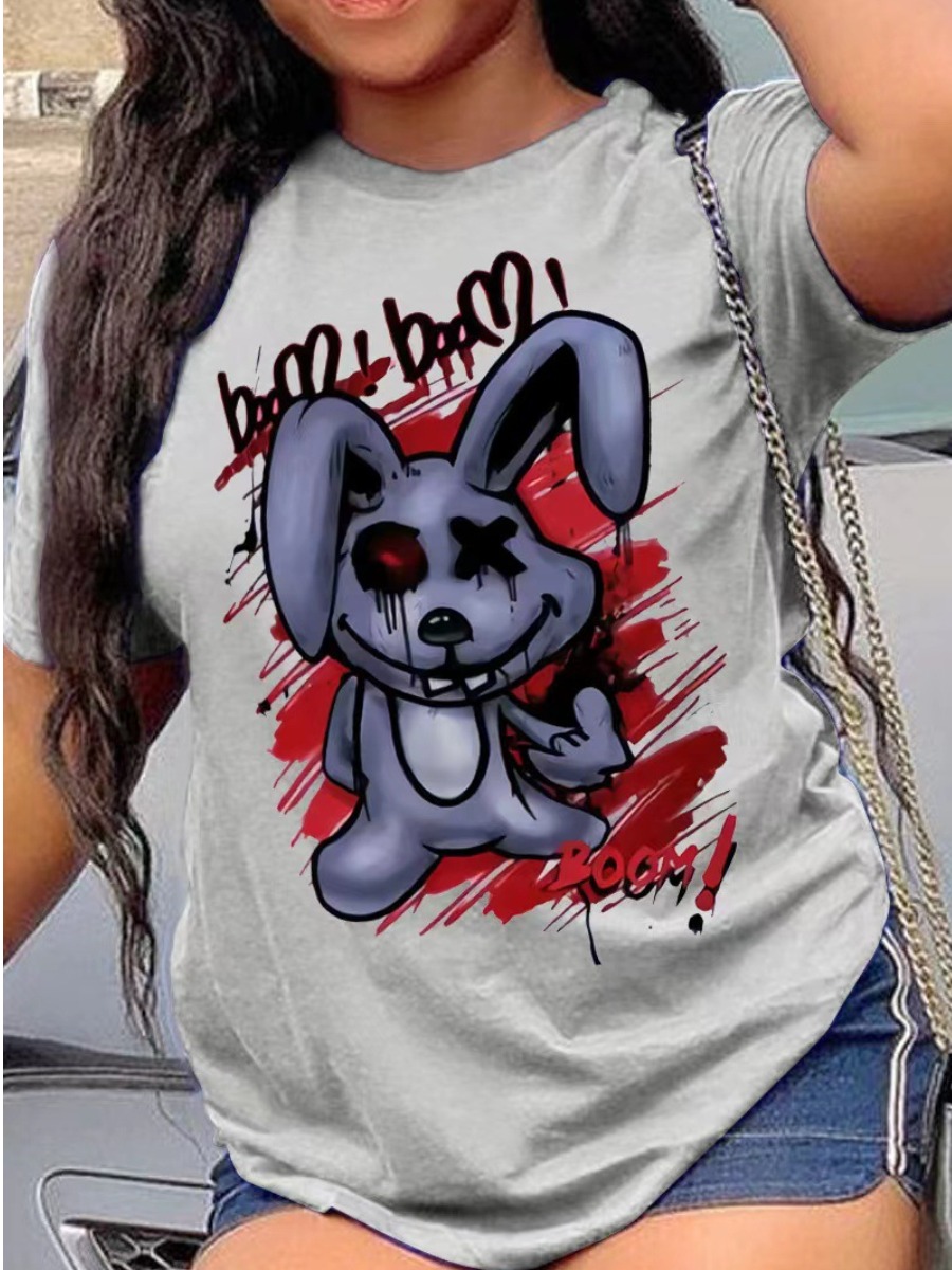 LovelyWholesale COTTON Cartoon Letter Print T-shirt Summer Short Sleeve Casual Pattern Round Neck Spring Summer 2024