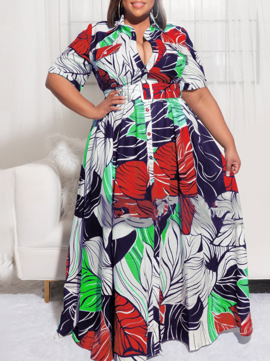 LW SXY Plus Size Floral Print A Line Loose Dress