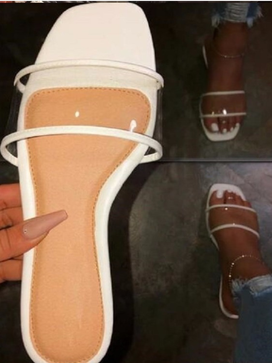 

LW Round Toe Clear Slides, White