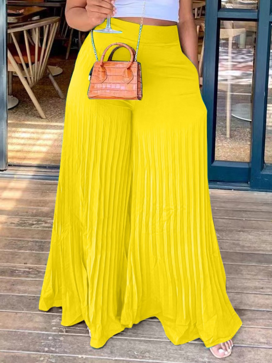 LW COTTON Pleated Wide Leg Stretchy Pants