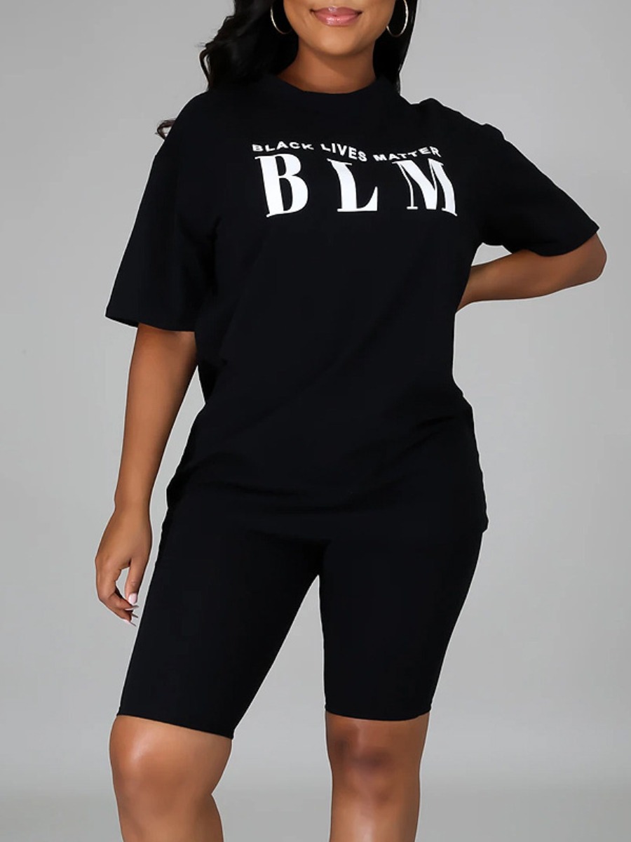 

LW BASICS Cotton-Feel Letter Print Shorts Set, Black