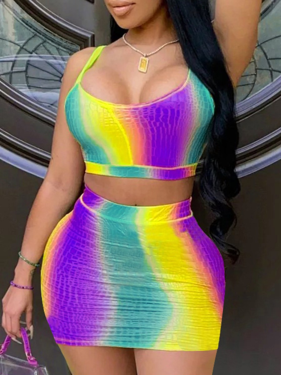 

LW SXY Plus Size Crop Top Gradient Skirt Set, Multi