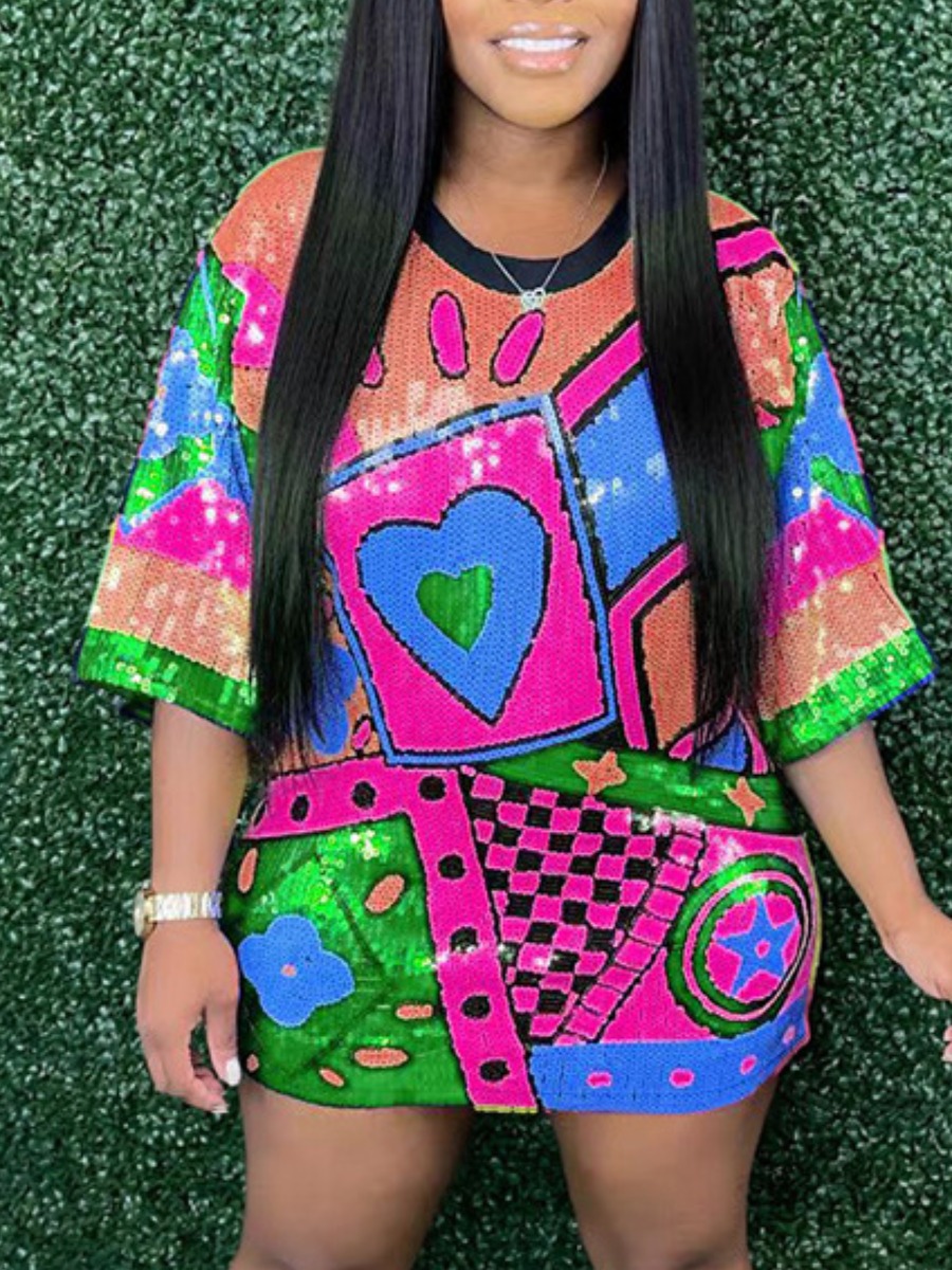 LW Plaid Geometric Print Loose Dress