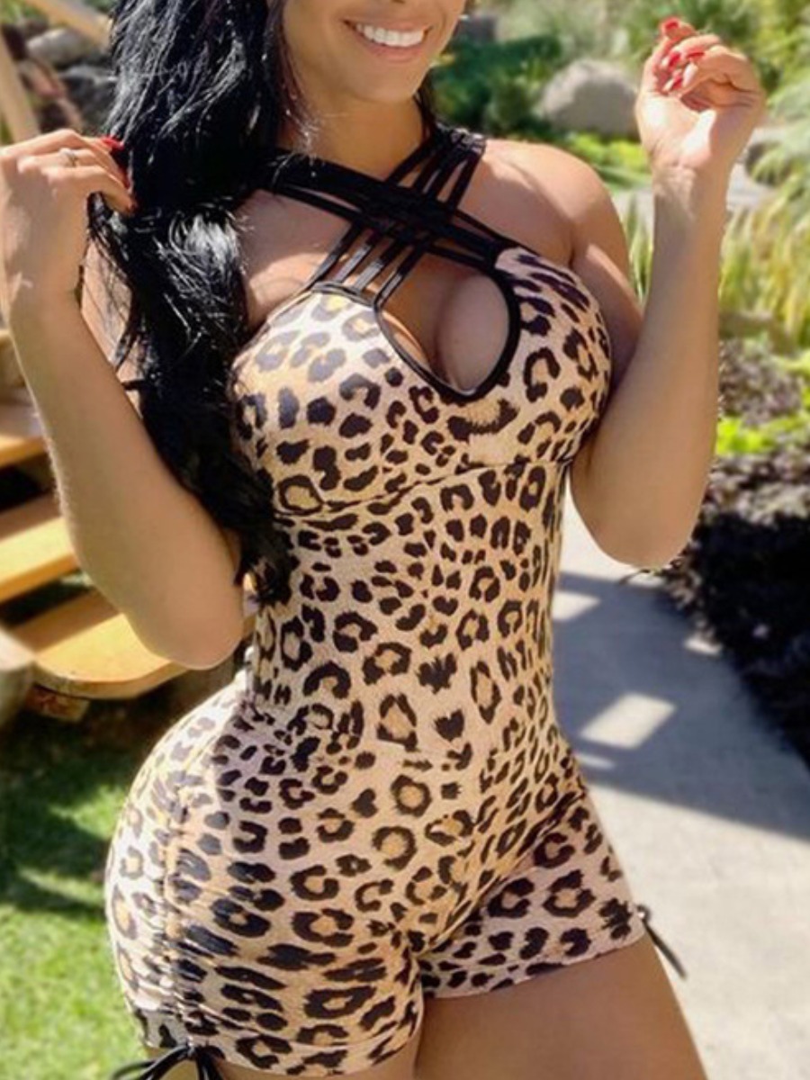 

LW Leopard Print Cross Strap Romper