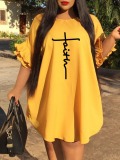 LW Plus Size Faith Letter Print Ruffle Design Loose Dress