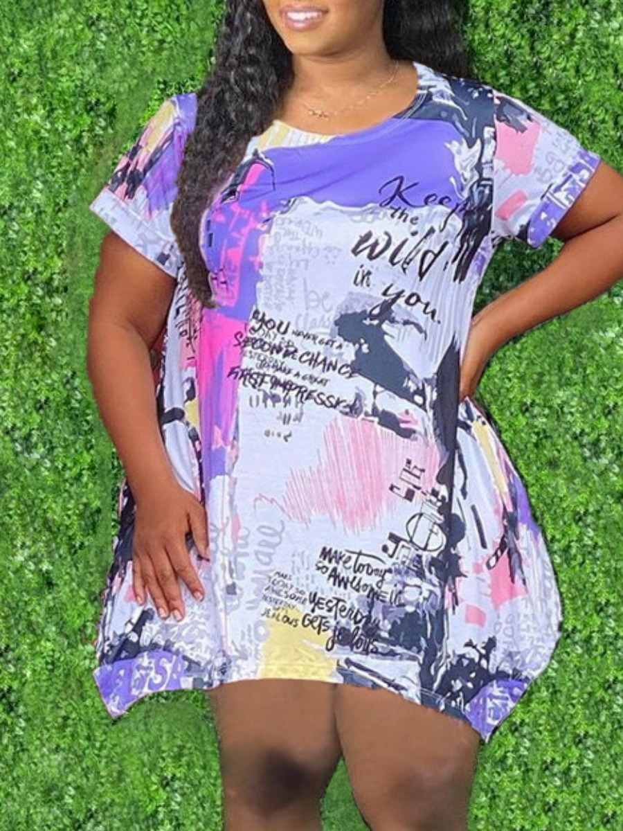 

LW Plus Size Graffiti Letter Print Ball Gown Dress, White