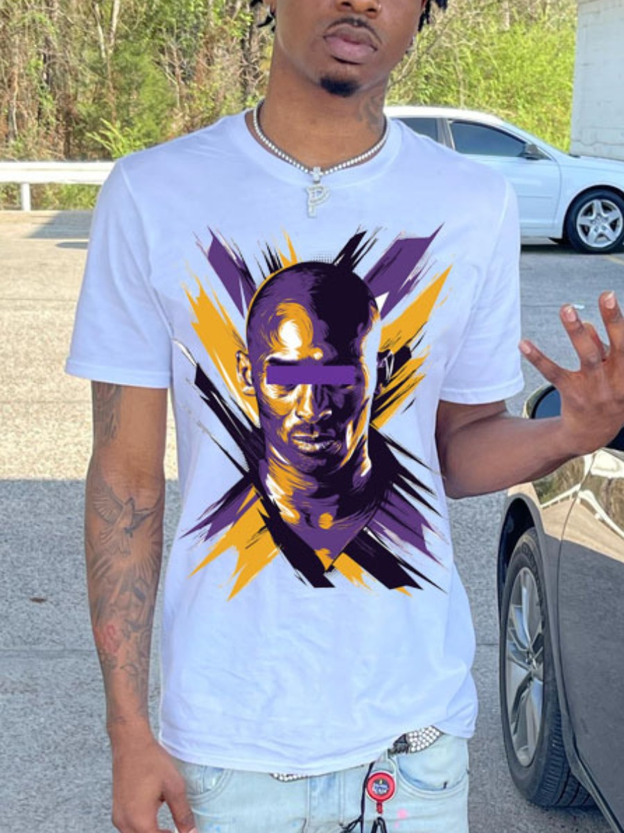 

LW Men Figure Print Patchwork T-shirt, Purple