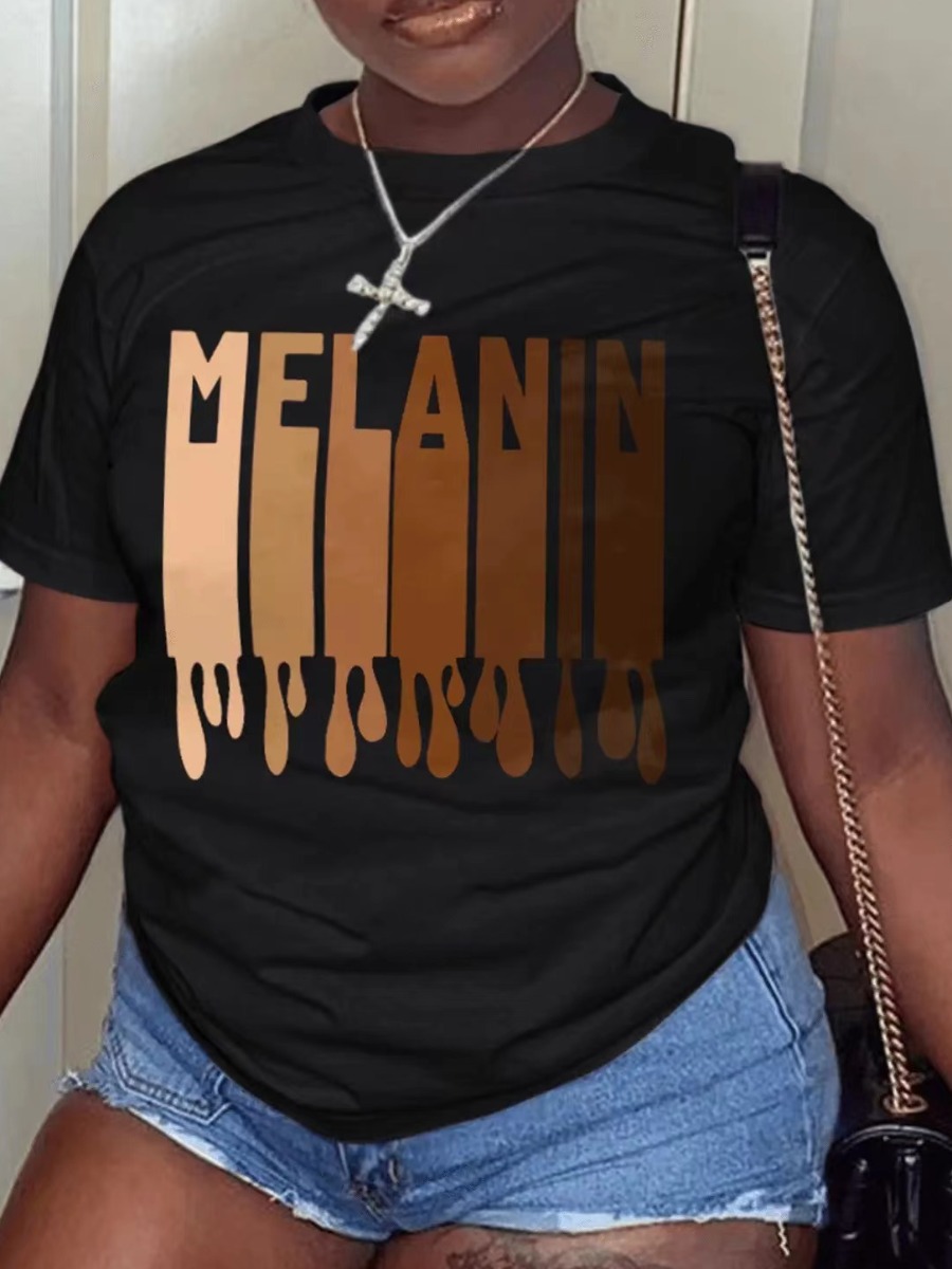 

LW Plus Size Melanin Letter Print T-shirt, Black