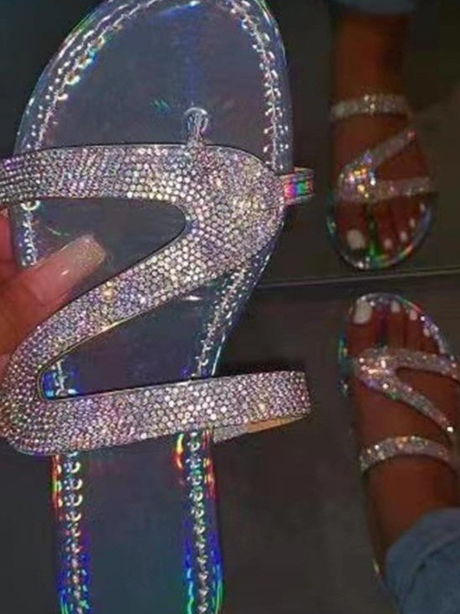 

LW Round Toe Rhinestone Slides, Silver