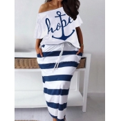 LW Plus Size Letter Print Striped Skirt Set
