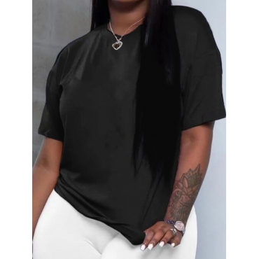 

LW BASICS Plus Size Round Neck Solid Color T-shirt, Black