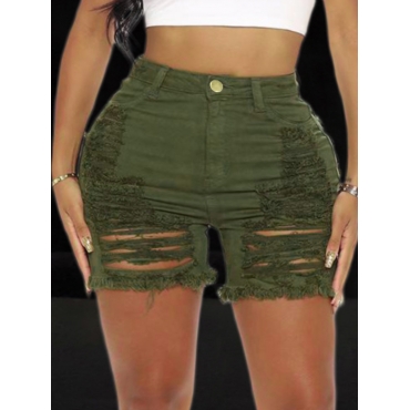 

LW Ripped High Stretchy Denim Shorts, Army green