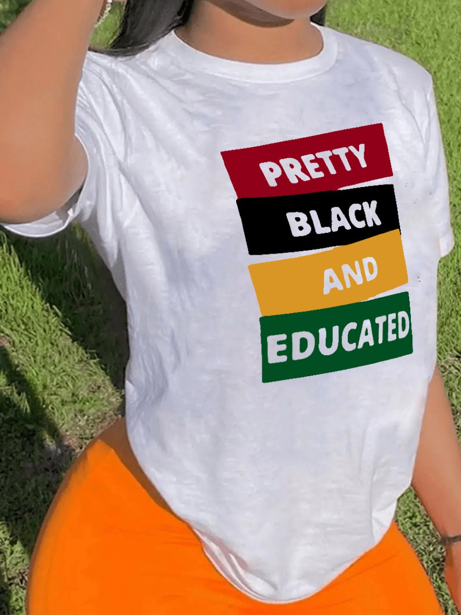 

LW Plus Size Pretty And Educated Letter Print T-shirt, White