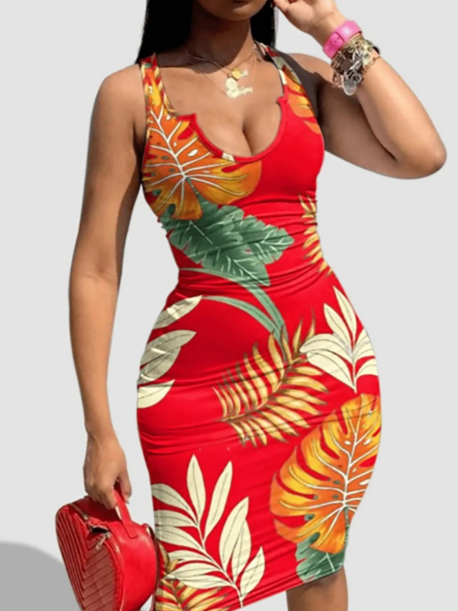 

LW Plus Size Floral Print Bodycon Cami Dress, Red