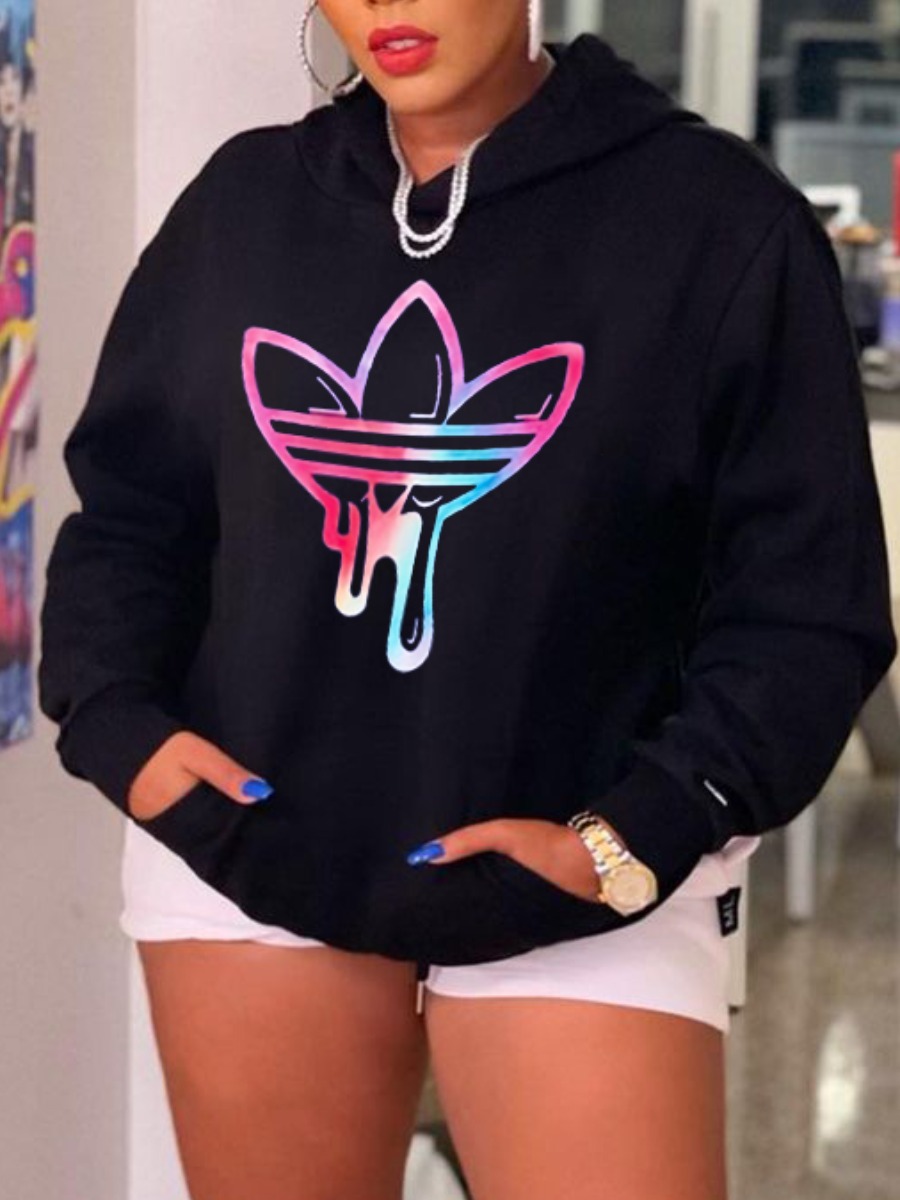 LW Plus Size Kangaroo Pocket Print Hoodie
