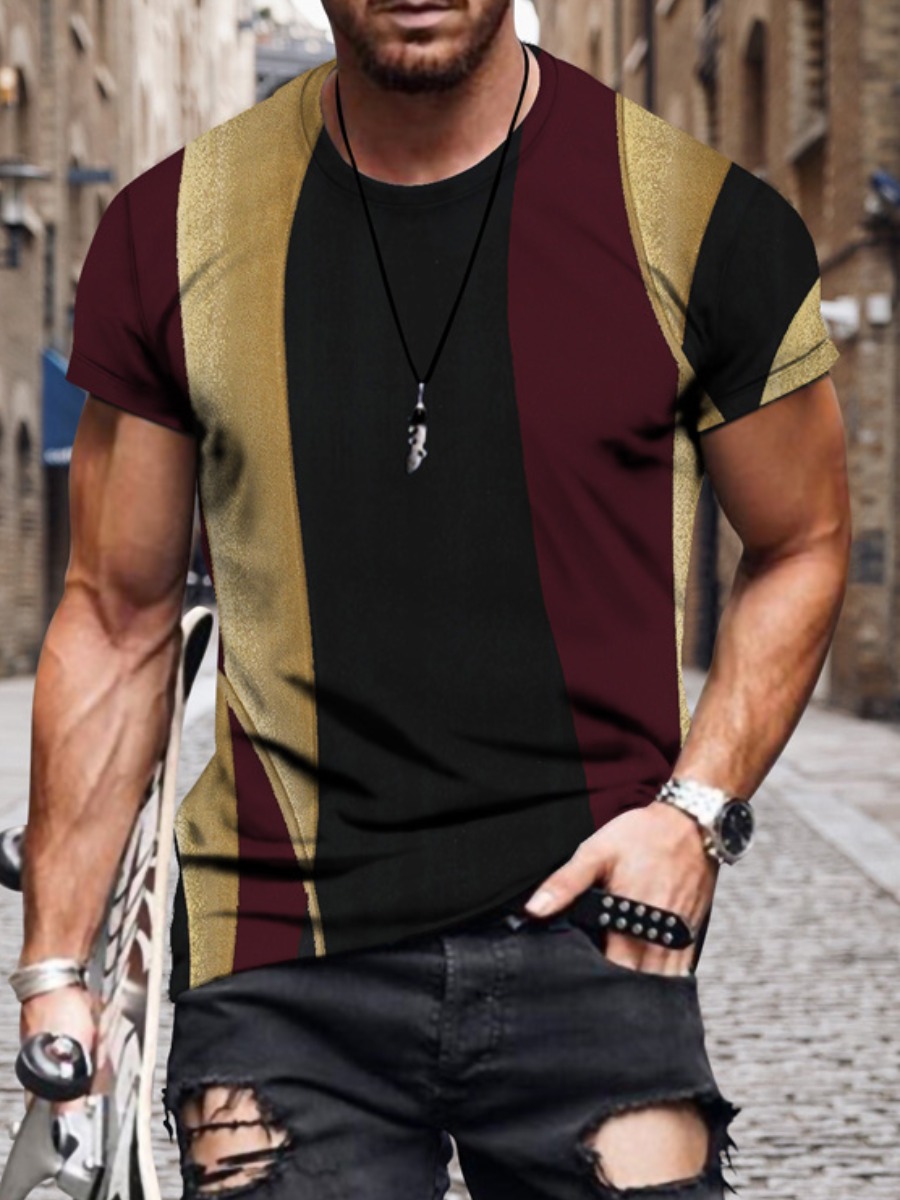 LW Men Striped Patchwork T-shirt