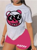 LW Cartoon Letter Print Shorts Set
