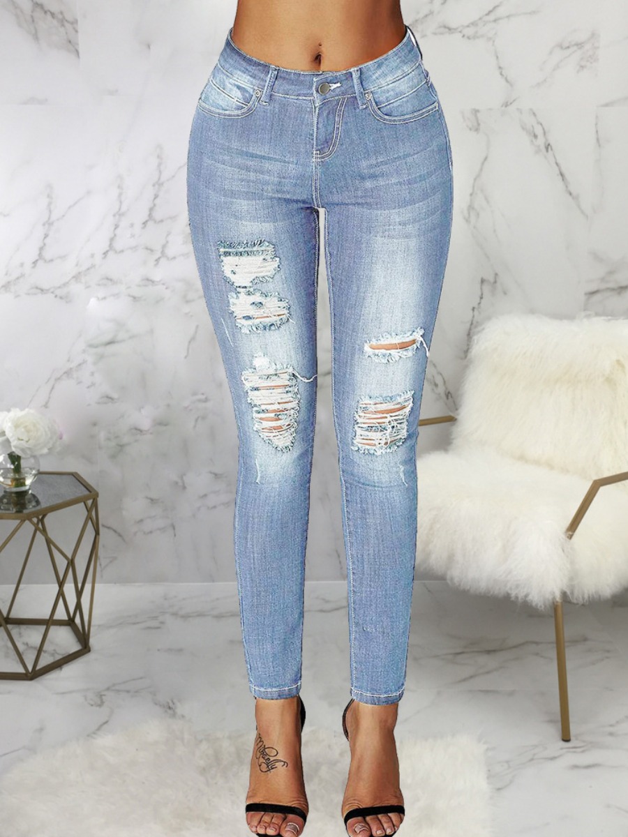 

LW Ripped Medium Stretchy Jeans, Baby blue