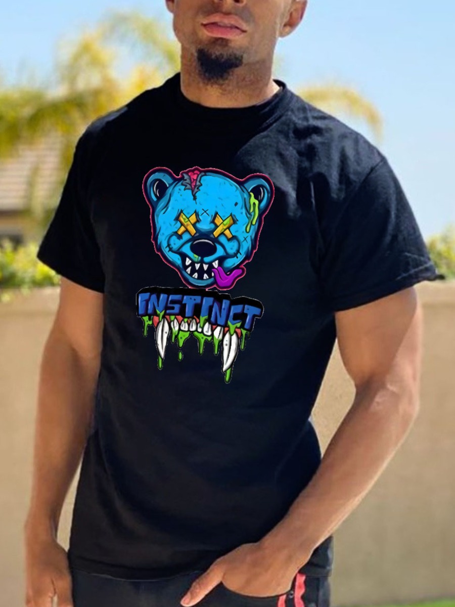 LovelyWholesale Men Cartoon Letter Print T-shirt Summer Short Sleeve Street Pullovers Round Neck Spring Summer 2024