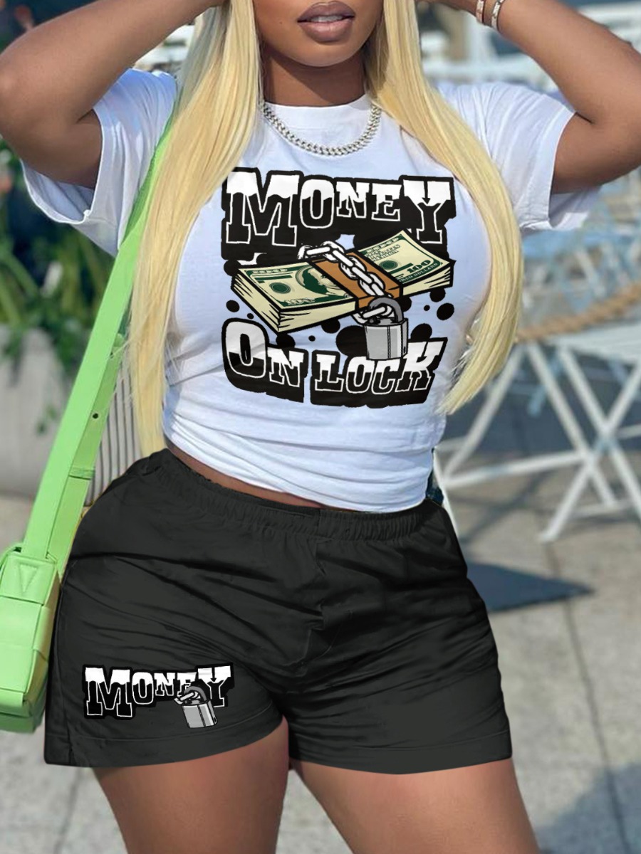 LW Money Letter Print Shorts Set