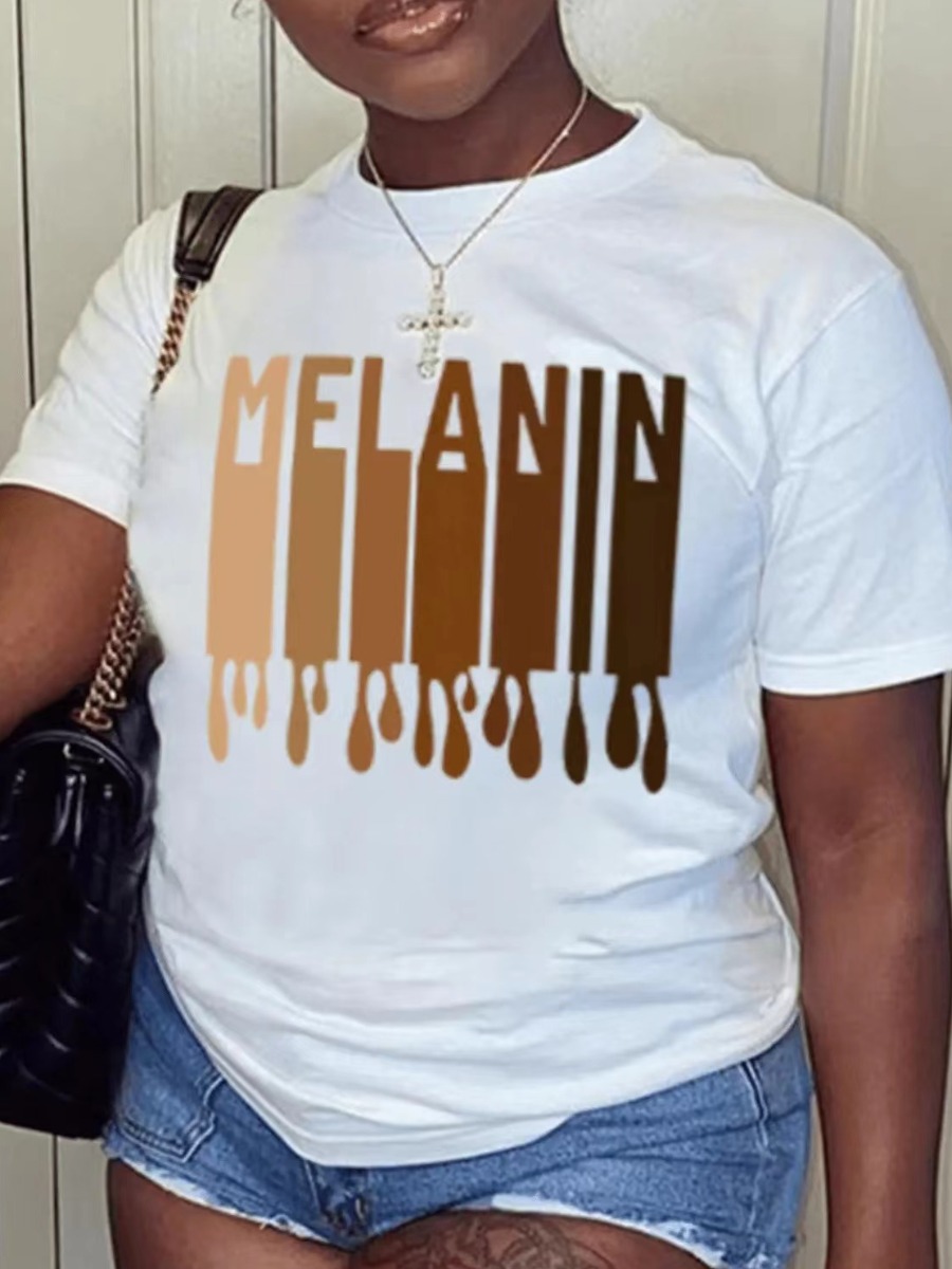 

LW Plus Size Melanin Letter Print T-shirt, White